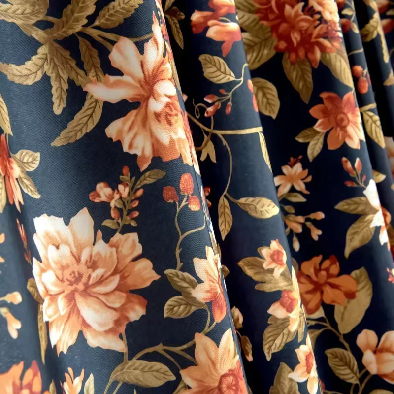ZJBYZHOUSEHOLD Vorhang mit Blumenmuster im Retro-Stil aus Baumwolle und Leinen, Blau, semi-transparent - Bild 3