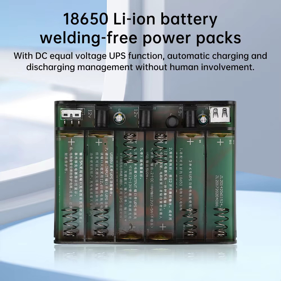 ANENG USV-Batteriekasten für optische Modems und Router mit 6x 18650 Akkus, 60 W, Ausgänge 5 V/9 V/12 V, Schwarz oder Weiß - Bild 2