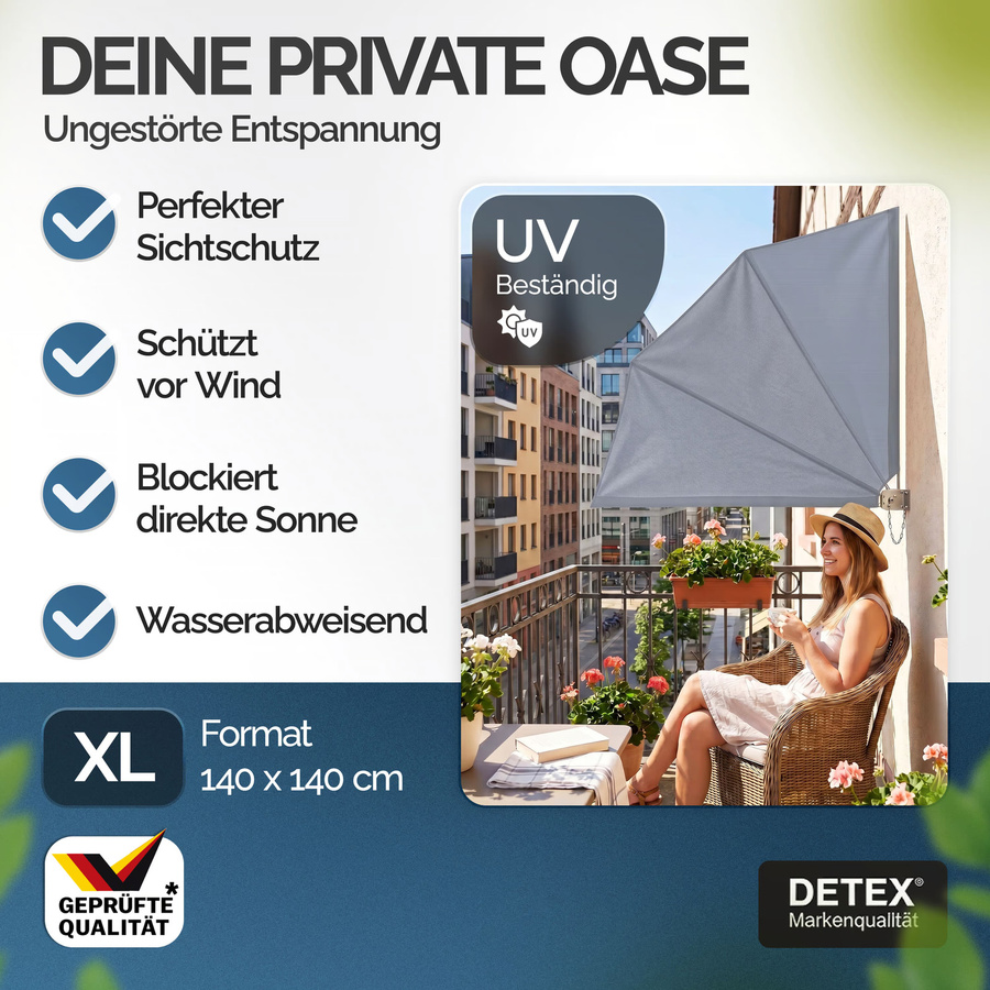 Detex 2er-Set Balkonfächer Paravent Anthrazit klappbar B/H: 140 x 140 cm - Bild 2