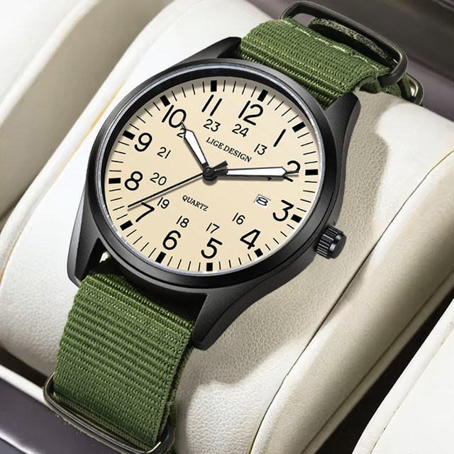 LIGE Chronograph, Quarz, Edelstahl, Textil/NATO, Herren, Grün - Bild 1