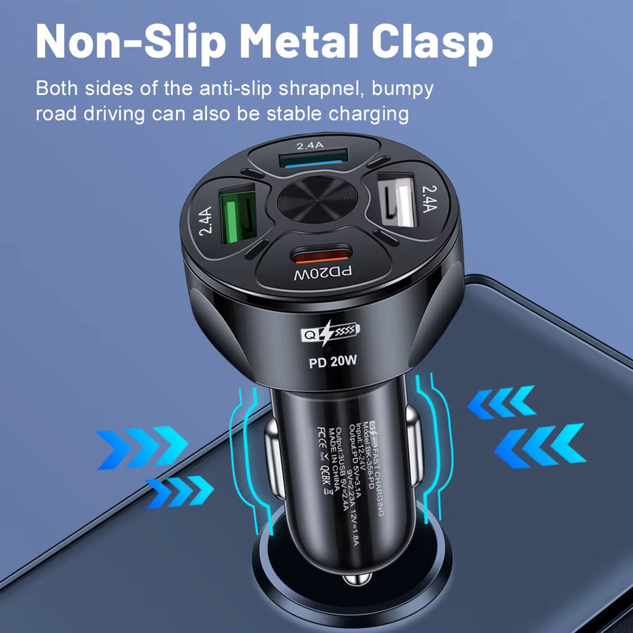 32W Autoladegerät mit 4 Ports inklusive 3 USB und PD Schnellladung für iPhone, Samsung, Huawei und Xiaomi - Bild 3