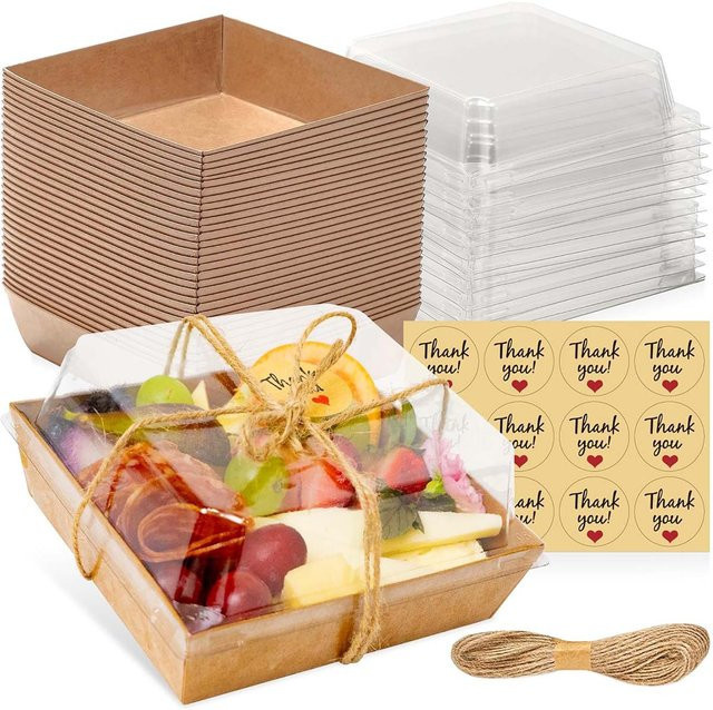 Einweg Kraftpapier-Verpackungsbox mit transparentem Deckelaufkleber in Weiß für Obst, Sandwiches und Kekse - Bild 1