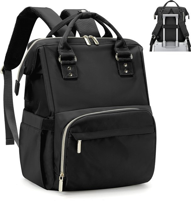 Fewchor Laptop-Rucksack für Damen, wasserabweisend, Business-Computertasche mit USB-Anschluss in Schwarz und Grün - Bild 1