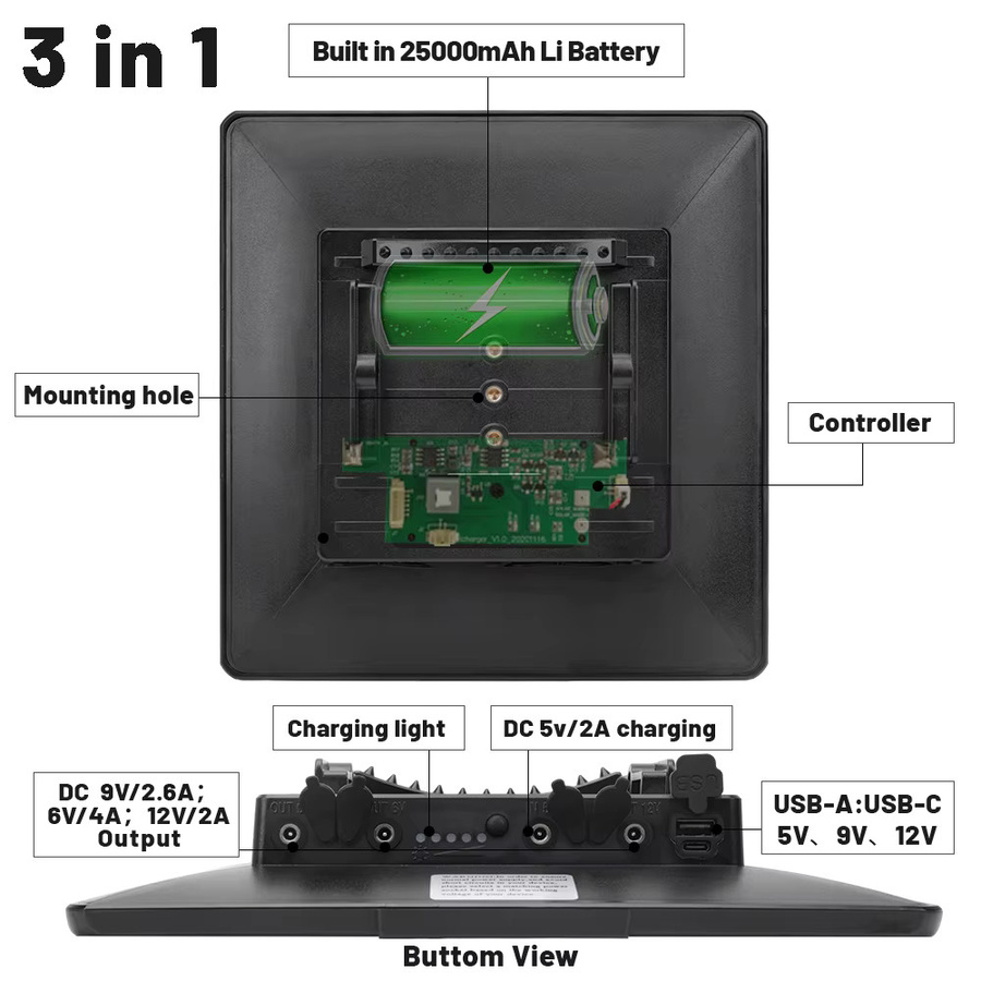 Wildgameplus Solar Power Bank 25000 mAh mit USB-C Schnellladefunktion und IP66 Schutz in Schwarz für 4G Cellular Jagd-Sicherheitskameras - Bild 4