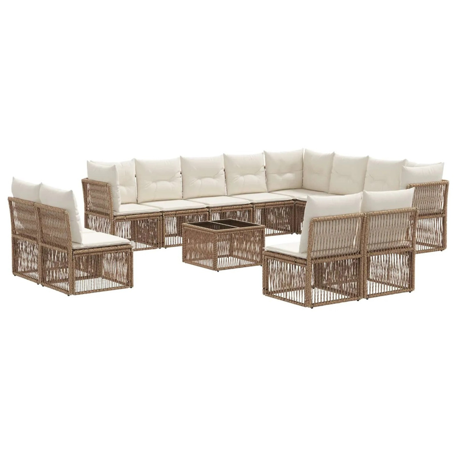 vidaXL Gartensofa-Set 13-teilig in Beige aus Poly-Rattan mit Polsterung und Tisch in U-Form - Bild 2