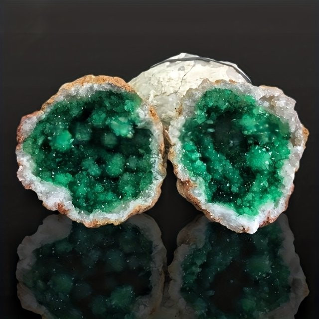CRYSTALHOLA Grüne Drusen-Quarz-Geode als Tischdeko mit Quarz-Zentrum - Bild 1