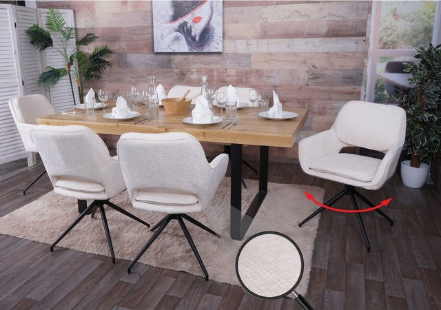 6er-Set MCW Esszimmerstühle N74 mit Auto-Return Funktion aus Chenille Stoff in Beige - Bild 1