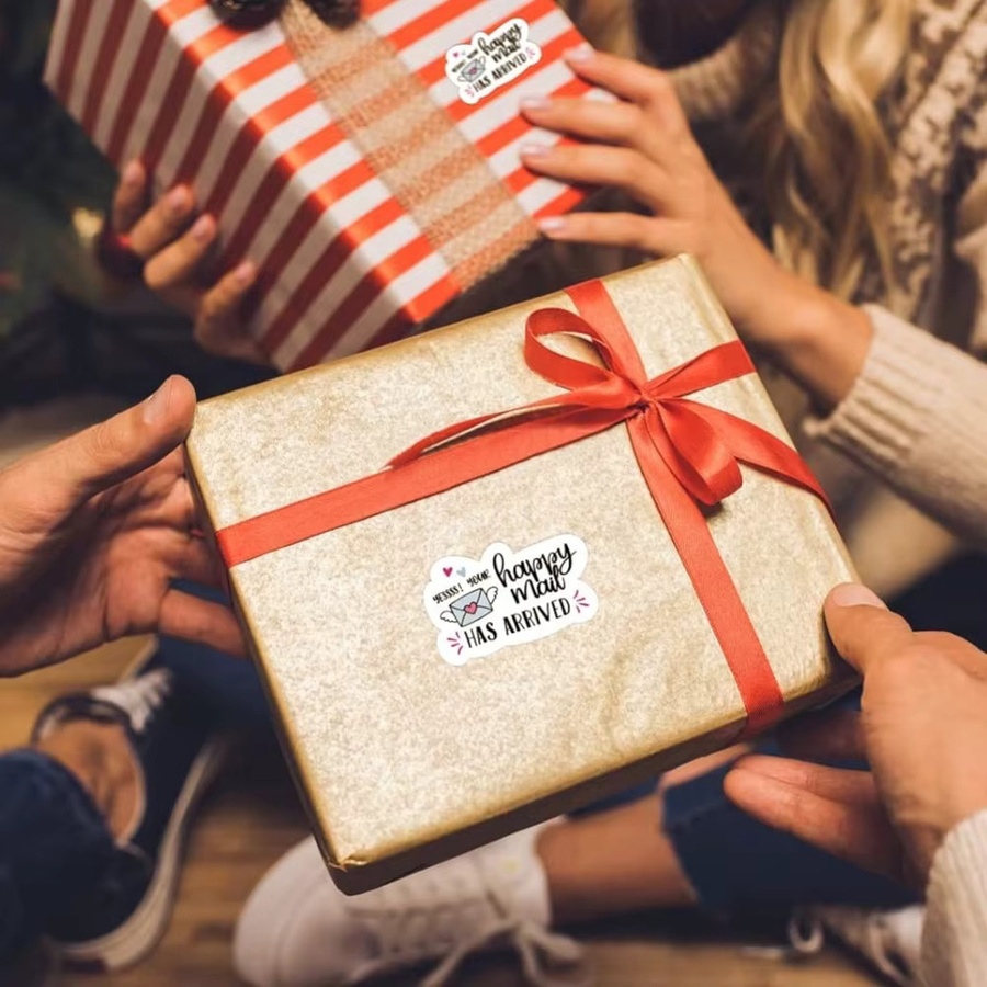 100 Stück Happy Mail Dankesaufkleber für deine Postverpackung, weiße Aufkleber für kleine Unternehmen, 1,9 Zoll - Bild 3