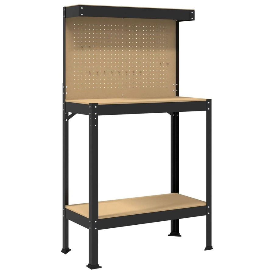 vidaXL Werkbank aus Metall und Sperrholz in Schwarz, B/T/H: 81 x 41 x 145 cm - Bild 2