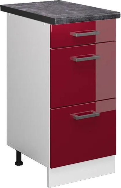 Vicco Küchenunterschrank R-Line Bordeaux Hochglanz Weiß mit Schubladen Anthrazit B: 40 cm, T: 60 cm, H: 81,6 cm - Bild 1