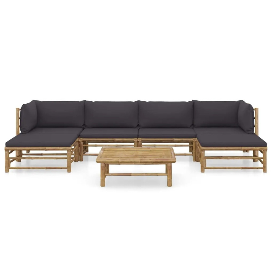 vidaXL 7-tlg Garten-Lounge-Set Modell 3 aus Bambus mit anthrazitfarbenen Kissen in U-Form - Bild 2