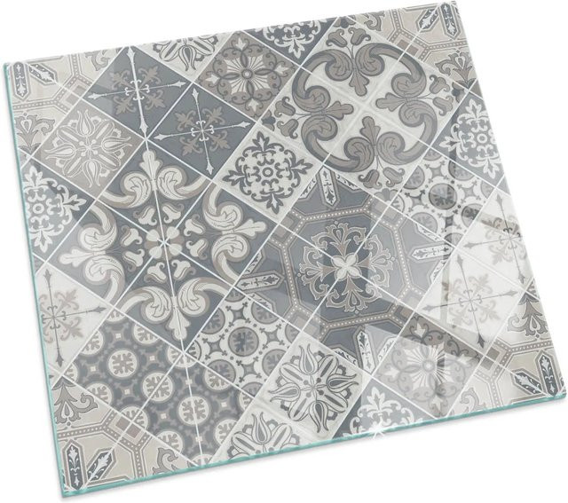 Tulup Glasplatte für Kamin mit dekorativem Mosaikmuster in Grau, B/B: 50 x 50 cm - Bild 1