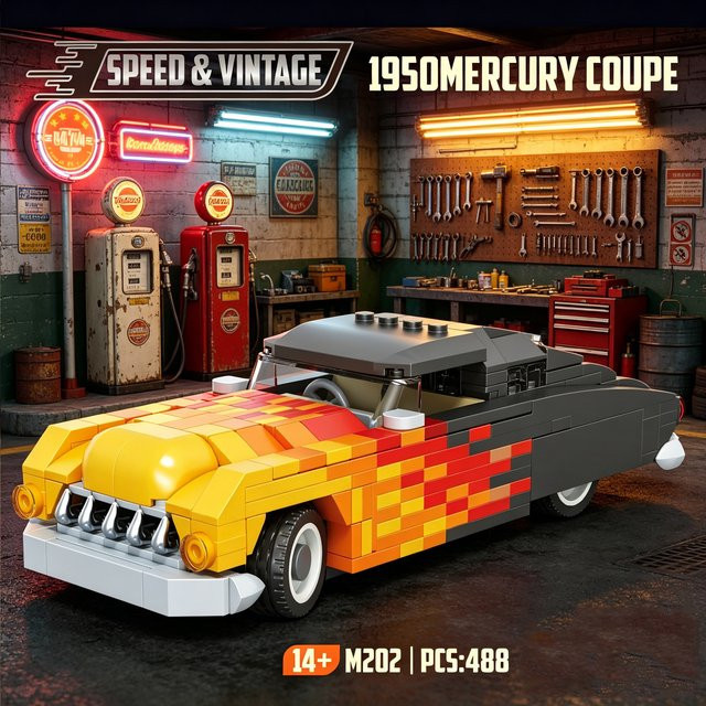 AMAZINGBLOKS Retro-Muscle-Car-Modell, Baukasten, 488 Teile, ab 14 Jahre - Bild 1