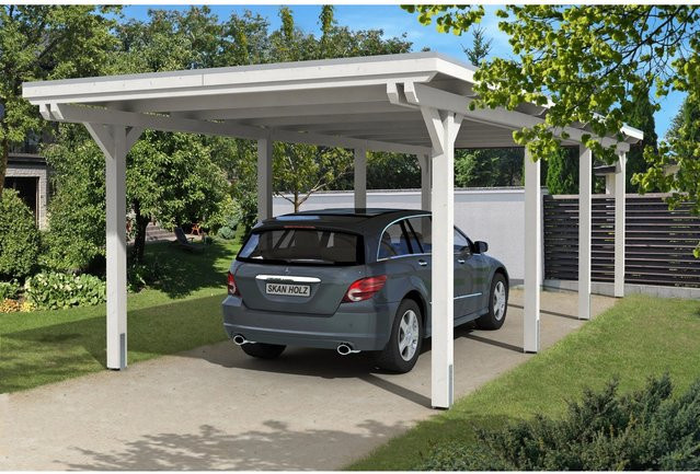 Skan Holz Carport Emsland aus Fichten-Leimholz in Weiß, B/T: 354 x 846 cm, Firsthöhe: 238 cm - Bild 1