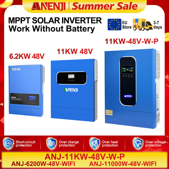 ANENJI Hybrid Solar Wechselrichter 11kW 48V mit MPPT Laderegler 160A, 230V Off-Grid und On-Grid, reiner Sinus, Farbe: Blau - Bild 1