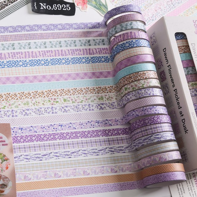 20 Rollen Vintage Blumen Washi-Tape Set in Multicolour mit Karomuster und Gittermuster für Scrapbooking und DIY-Kunsthandwerk - Bild 1