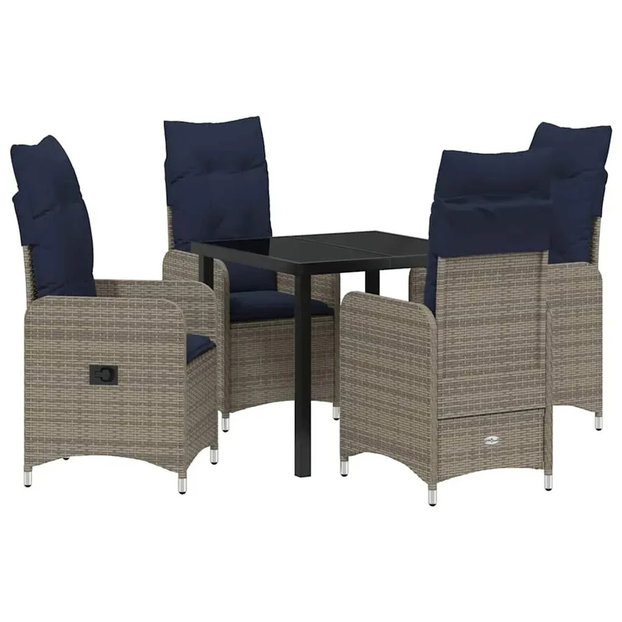 vidaXL 5-teiliges Garten-Essset aus Poly Rattan und Stahl in Schwarz mit Kissen für Balkon, Garten und Patio - Bild 2