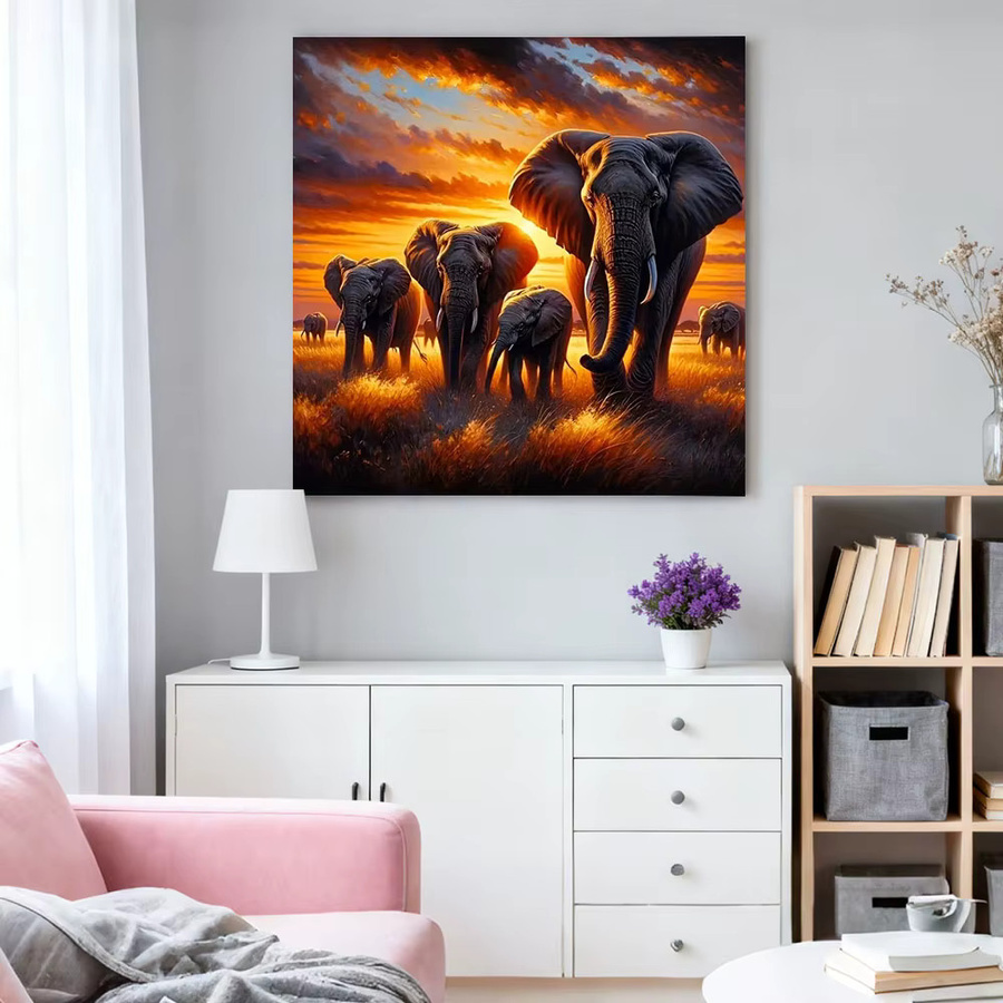 HUACAN 5D DIY Diamantmosaik Elefant Sonnenuntergang Wanddeko mit runden Bohrern in Multicolour - Bild 3