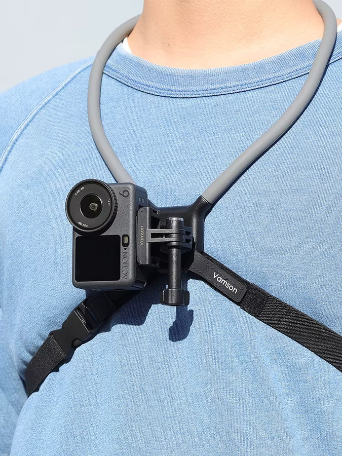 Vamson 360 Grad drehbare Halshalterung für DJI Action 6 5 Pro 4 3 Nano und 360 POV Brusthalterung in Schwarz für freihändige Vlog-Aufnahmen und Fahrrad-Zubehör - Bild 7