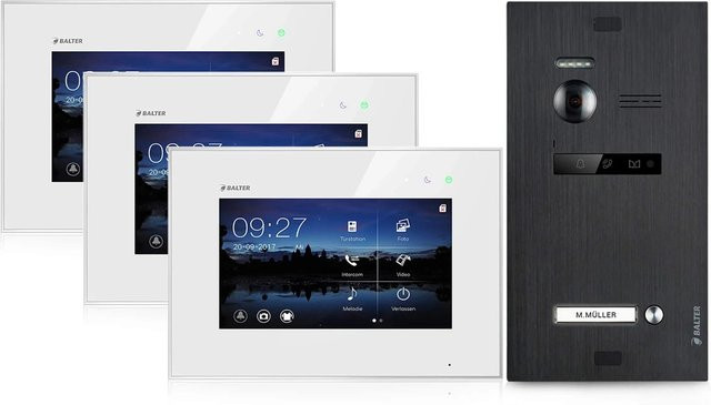 Balter EVO Video-Türsprechanlage für Einfamilienhäuser mit 3x 7 Zoll Monitoren in Weiß-Schwarz - Bild 1