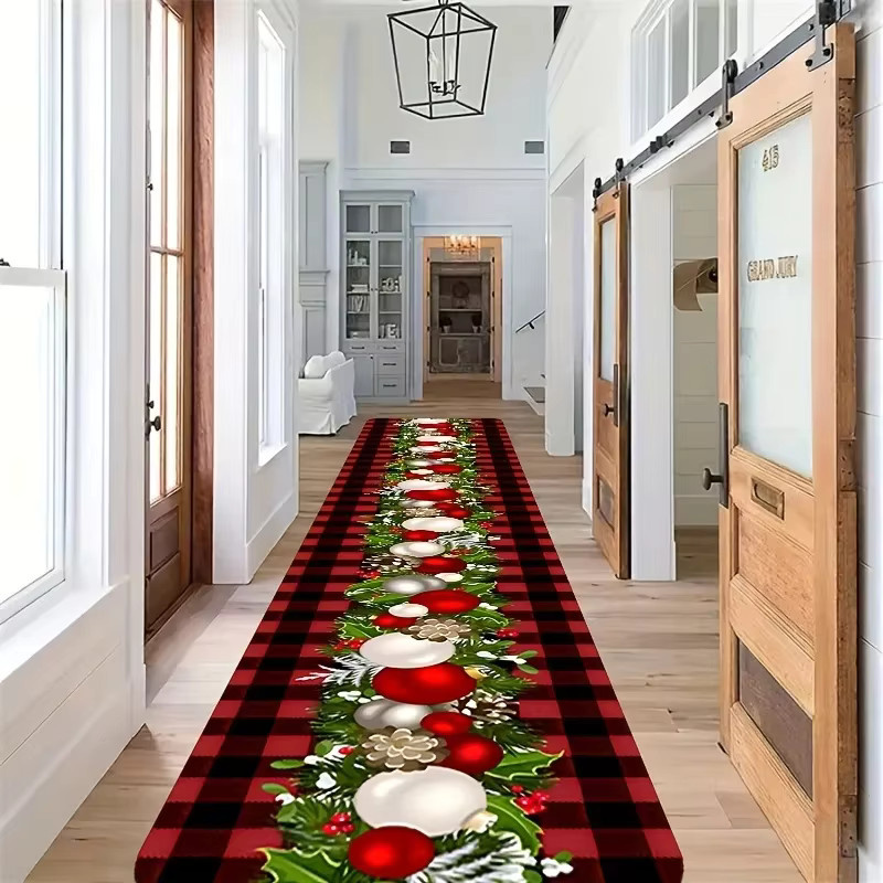 VIKAMA Weihnachts-Teppich aus Flanell in Rot für Flur, Küche, Schlafzimmer und Wohnzimmer, B/T: 120 x 40 cm - Bild 5