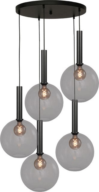 Masterlight Bella 2 Pendelleuchte 5-flammig rund in Rauchgrau und Schwarz matt mit Glaselementen - Bild 1