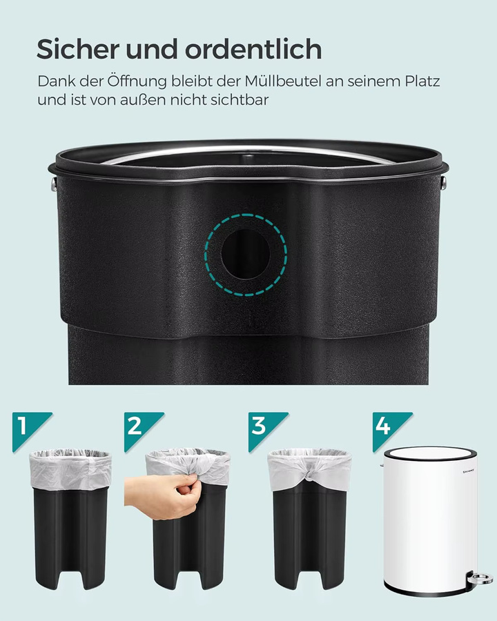 Songmics Kosmetikeimer für das Bad in Weiß, 3 Liter, Metall - Bild 4