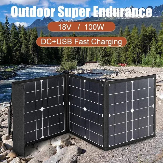 Luxuglow Faltbares Solarpanel mit 100W DC USB Schnellladung für Camping und Outdoor in Schwarz - Bild 1