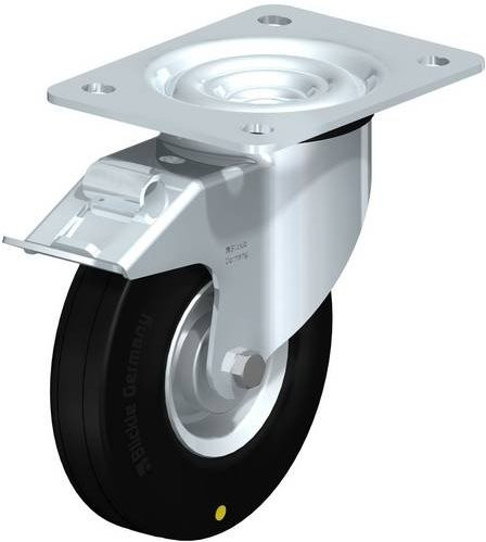 Blickle Lenkrolle L-V 140R-FI-EL mit Feststeller, Rad-Durchmesser: 14 cm, Tragfähigkeit: 115 kg, Farbe: Schwarz/Silber - Bild 1