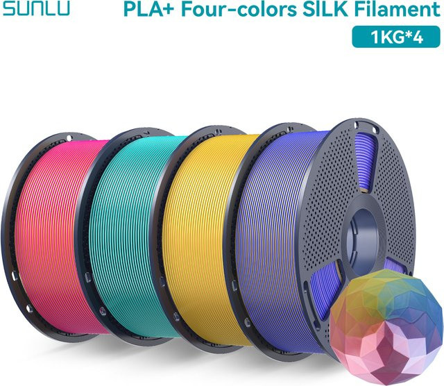 SUNLU Seiden-3D-Drucker Filament Multicolor, 1,75 mm, 4 Rollen à 1 kg (Gesamtgewicht 4 kg) - Bild 1