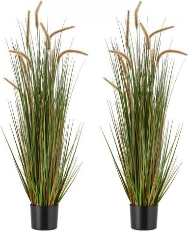 VEVOR Kunstgras Set mit 2 Stück Horsetail Schilfgras in Töpfen, grüne PVC Kunstpflanzen für Innen und Außen, Höhe: 119,4 cm - Bild 1