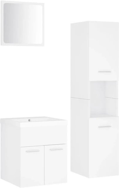 vidaXL Badmöbel-Set Weiß aus Holzwerkstoff mit Spiegel, Waschbeckenunterschrank und Hochschrank - Bild 1