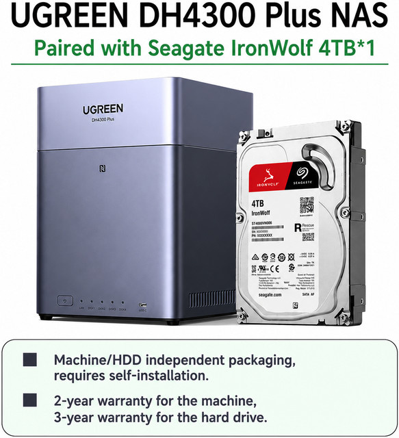 UGREEN DH4300 Plus 4-Bay NAS Private Cloud mit 4TB HDD als Heimnetzwerk-Speicher-Server für Backup, Datei-Sharing und Medien-Speicherung - Bild 1