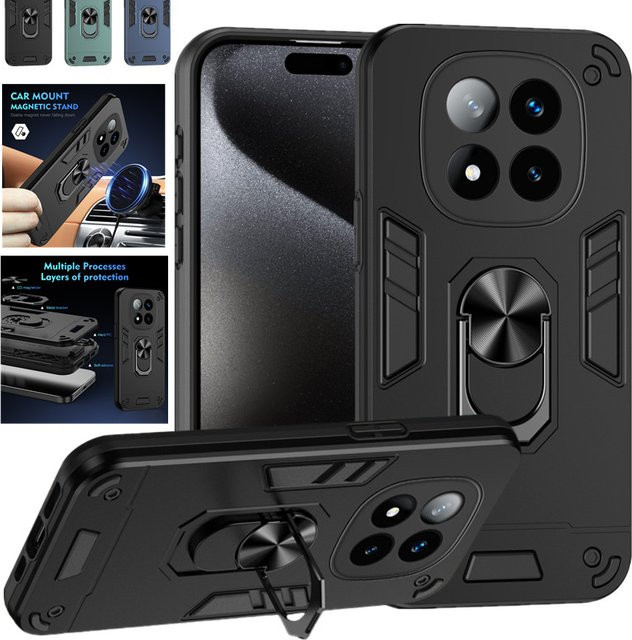 Stoßfeste militärische Schutzhülle mit Ringständer für Xiaomi Redmi Note 15 Pro 5G und Note 14 Pro+ Plus in Schwarz und Blau - Bild 1