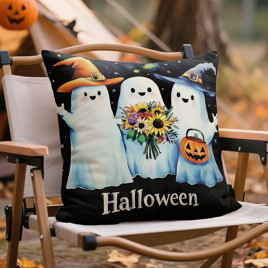 Halloween Kissenbezug mit Geist, Kürbis und Monster aus Polyester in Multicolor, B/H: 18 x 18 cm - Bild 4
