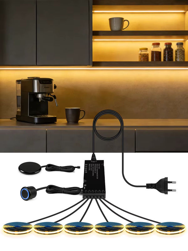 Gyarfas COB LED-Lichtset mit Panel-Sensor und Berührungsschalter, Schwarz, Warmweiß, dimmbar, für Schrank- und Möbelbeleuchtung - Bild 5