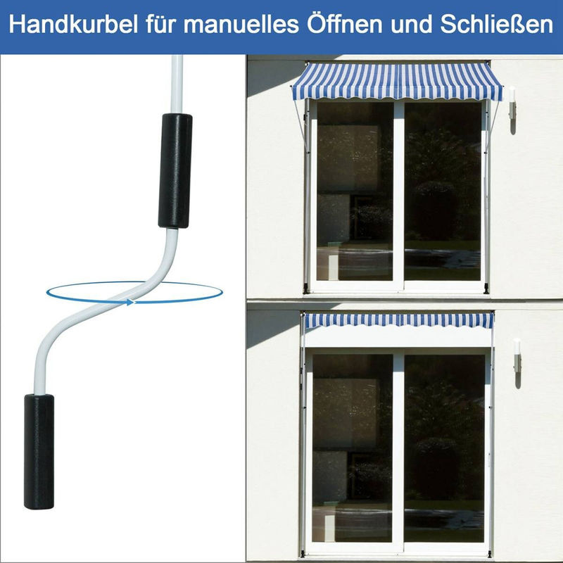 Outsunny Klemmmarkise mit Faltarmen und Handkurbel aus Aluminium und Polyester in Blau Weiß, B: 150 cm, L: 300 cm, H: 170-280 cm - Bild 3