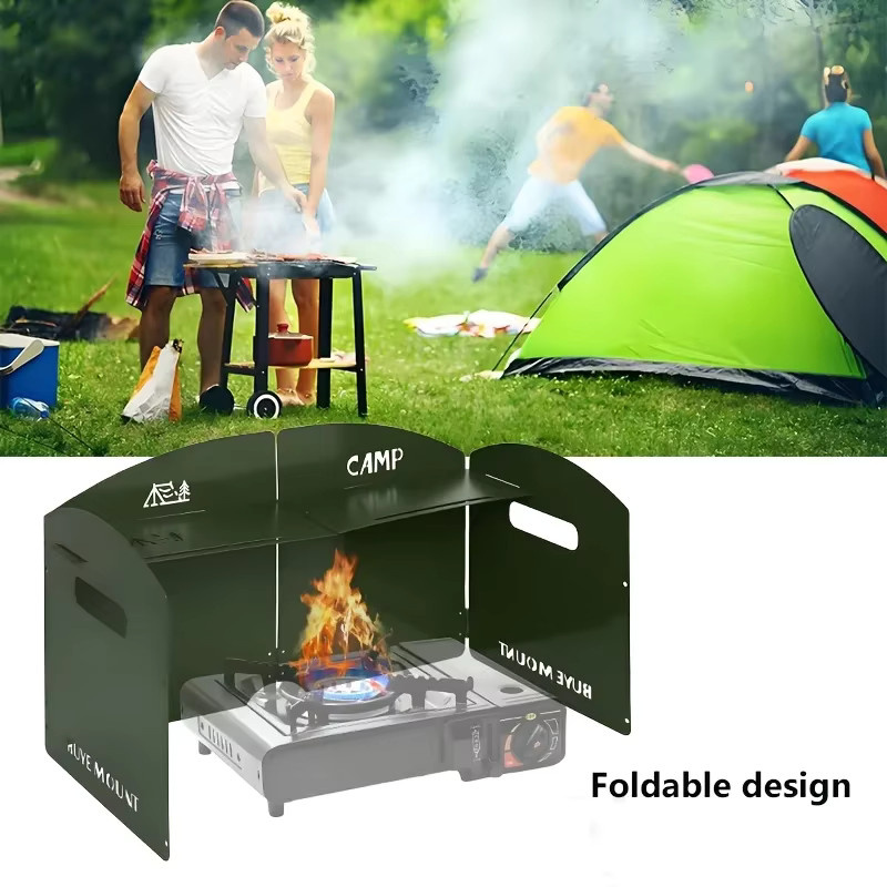 XIUGOUDUOLA Windschutzscheibe für Camping und Grillen, 4-seitig faltbar und winddicht mit Gewürzaufbewahrungsregal, Beige/Schwarz - Bild 2