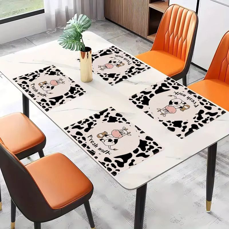VIKAMA Tischsets mit niedlichem Kuh-Muster, wasserdicht, Farben: Weiß und Schwarz - Bild 4