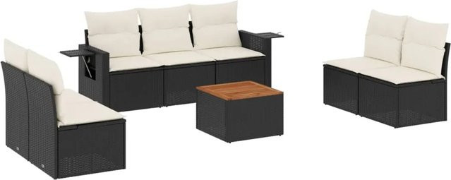 vidaXL 8-teilige Garten-Sofagarnitur aus Poly-Rattan und Akazienholz in Schwarz mit Kissen - Bild 1
