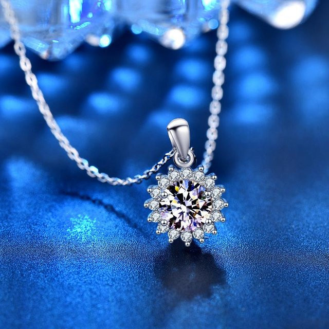 Wucifang Jewelry Halskette, Blume, 925 Silber, Moissanit, Damen - Bild 1