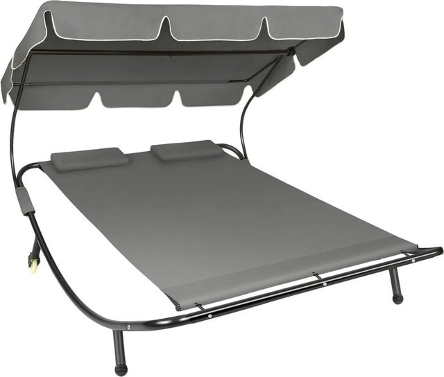 tectake Gartenliege für 2 Personen mit Sonnendach und Transportrollen in Schwarz-Grau, B/T/H: 215 x 183 x 150 cm - Bild 2