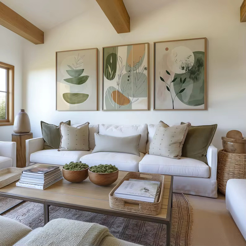 YWDECOR Bohemian Blumen- und Pflanzen-Kunstdrucke auf Leinwand, minimalistische Wandkunst in Beige und Multicolour für dein modernes Wohnzimmer - Bild 2