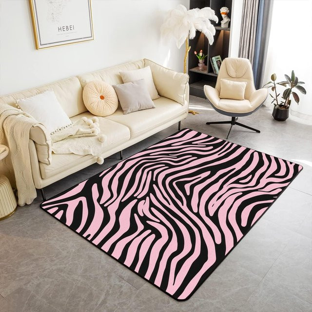 Karpetti Zebrastreifen Bereichsteppich im Animal Print, weiche Fußmatte aus Kunstfell in Pink, B/T: 60 x 40 cm - Bild 1