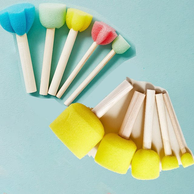 10-teiliges Set jowoart Pilzkopf-Schwammpinsel mit Holzgriff in Gelb für Kinder und DIY-Malkunst - Bild 1