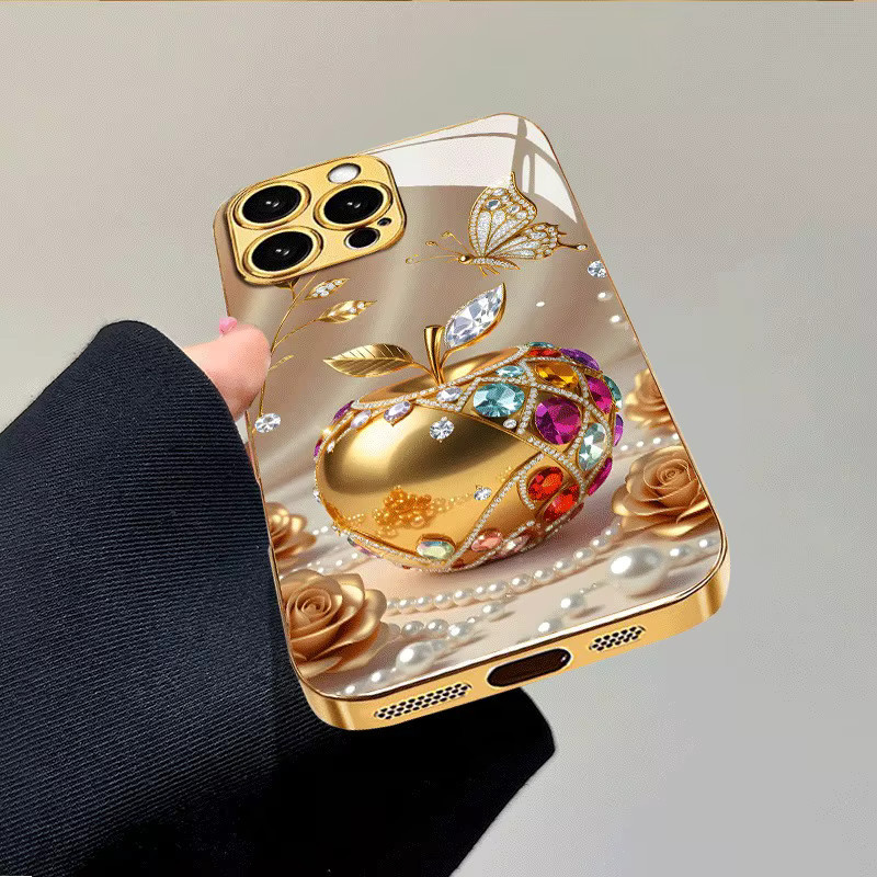 Luxus Handyhülle aus Glas mit Goldenem Metallic-Muster für Apple iPhone 17 16 15 14 13 12 11 Pro Max Plus Air 16E in Gold - Bild 2