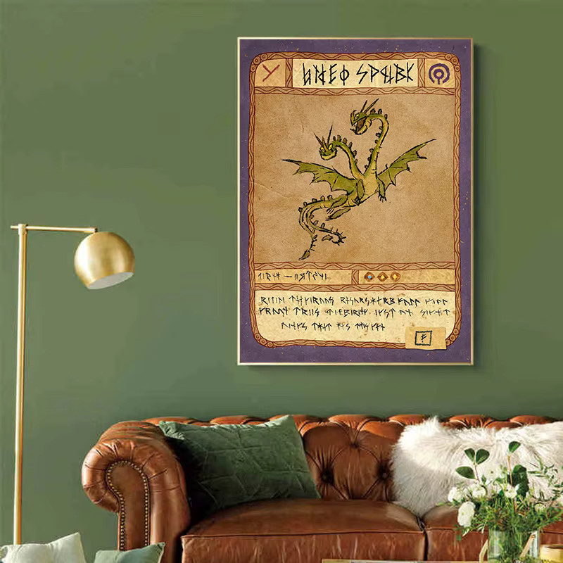 Potdemiel Vintage Wandkunst Leinwand Poster Hookfang Seashocker Zahnloser Drache Motiv in Grau und Mehrfarbig - Bild 3
