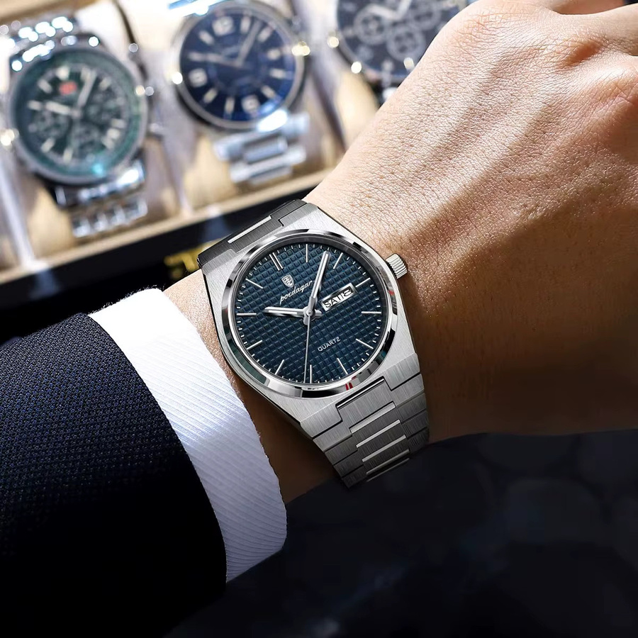 POEDAGAR Armbanduhr Quarz, Edelstahl, Blau, Herren - Bild 6
