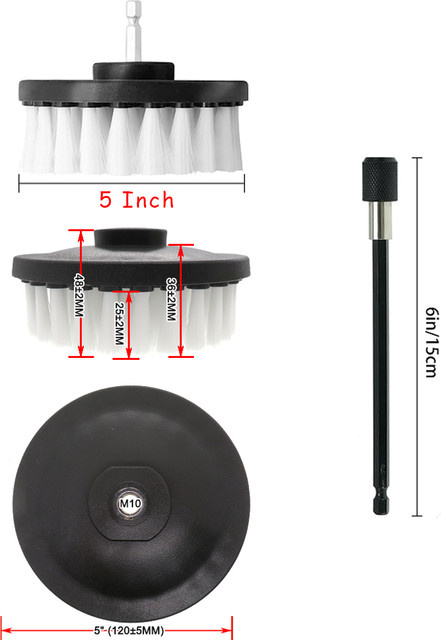 VIBRATITE 3-teiliges weißes Bohrbürsten-Reinigungsset mit Verlängerung für Teppiche und Autokarosserien - Bild 1