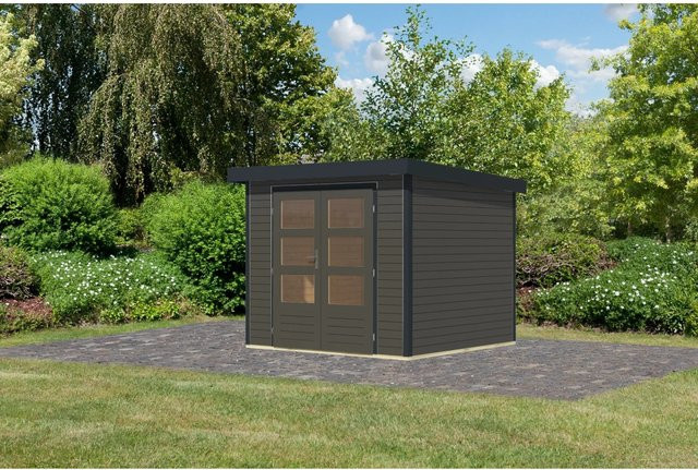Karibu Gartenhaus Diego 3 B in Terragrau/Anthrazit, modernes Metall-Holz-Design, B: 209 cm, T: 238 cm, H: 213 cm - Bild 1